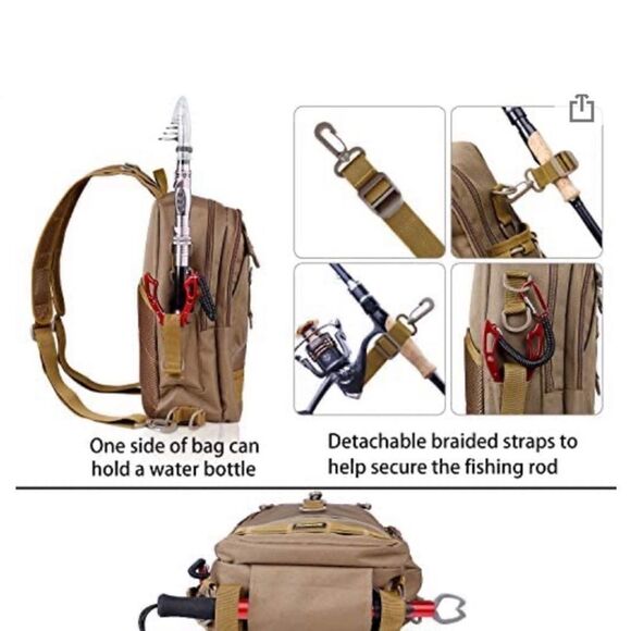 NWT Plussino Brown Hiking Fishing Tackle Bag Gear Backpack‎ Sling bag waterproof - Picture 6 of 6